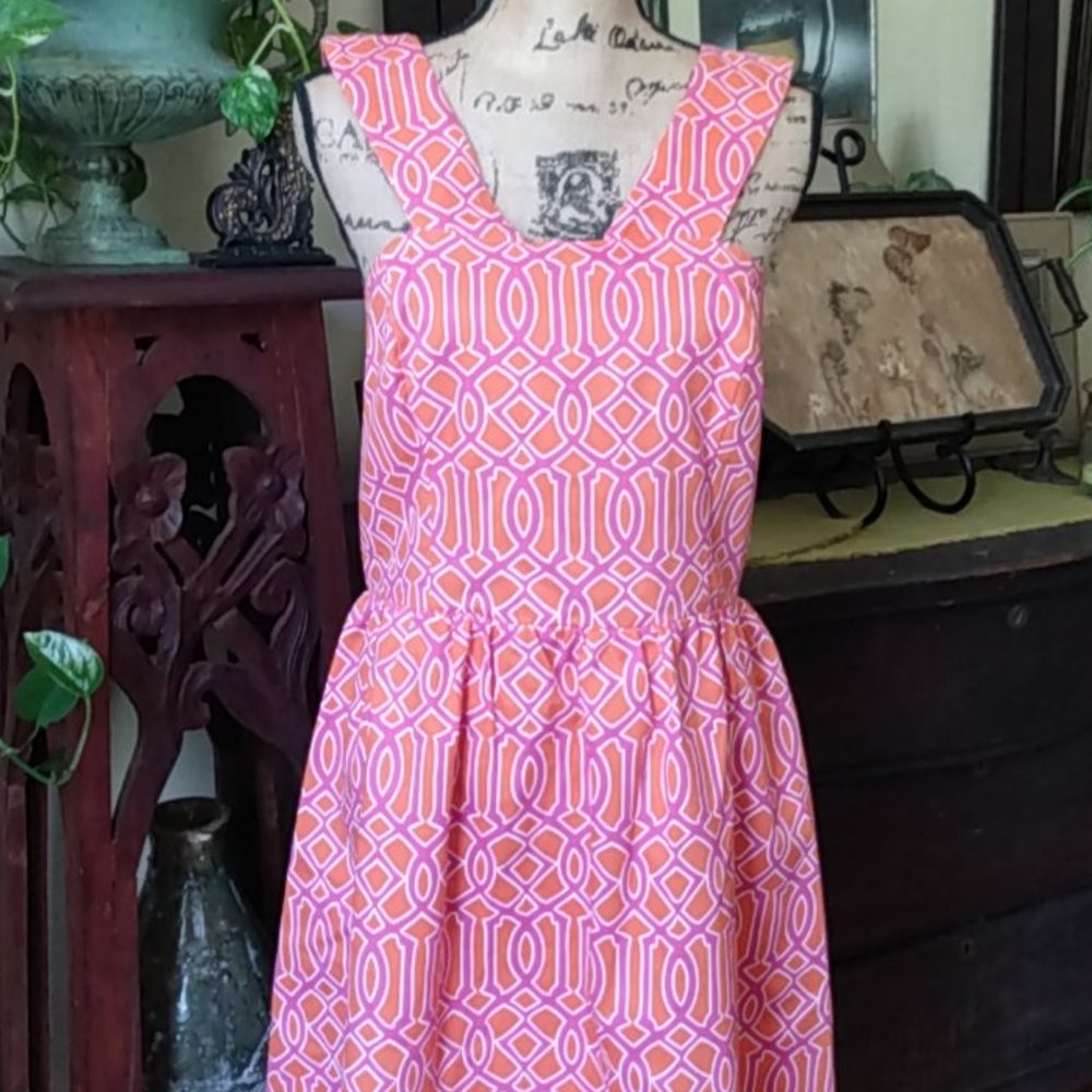 NWT MudPie Pink & Orange Open Back Charlotte Dress - Picture 3 of 10